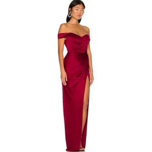 SAU LEE x REVOLVE NWT Gwyneth Formal Satin Gown in Crimson Size 10